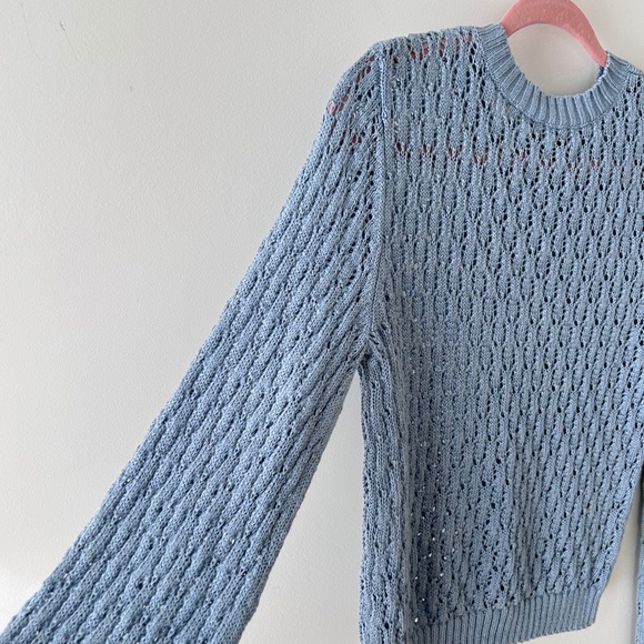 Reformation 100% Linen Blue Rose Pointelle Sweater - Picture 13 of 16